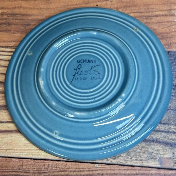 Set of 5 Fiestaware Bread Side Plates Turquoise Blue Homer Laughlin Vtg Stamp - Picture 5 of 6